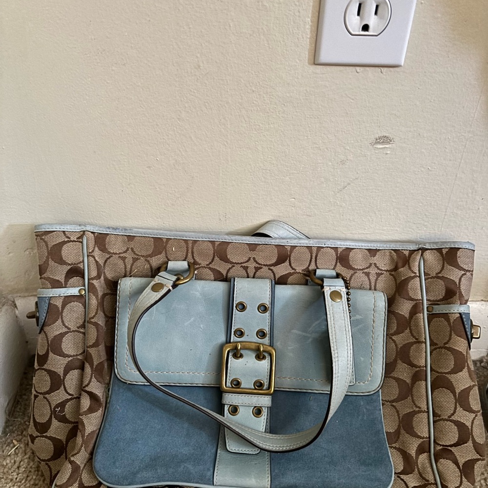 Coach Blue and Brown Tote Bag